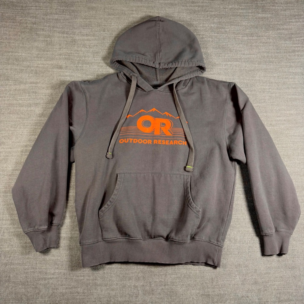 Outdoor Research Organic Cotton Hoodie Gray Orange Logo Pullover Small